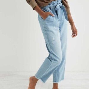 Aerie Womens Paperbag Waist Jeans High Rise Tapered Ankle Denim Medium